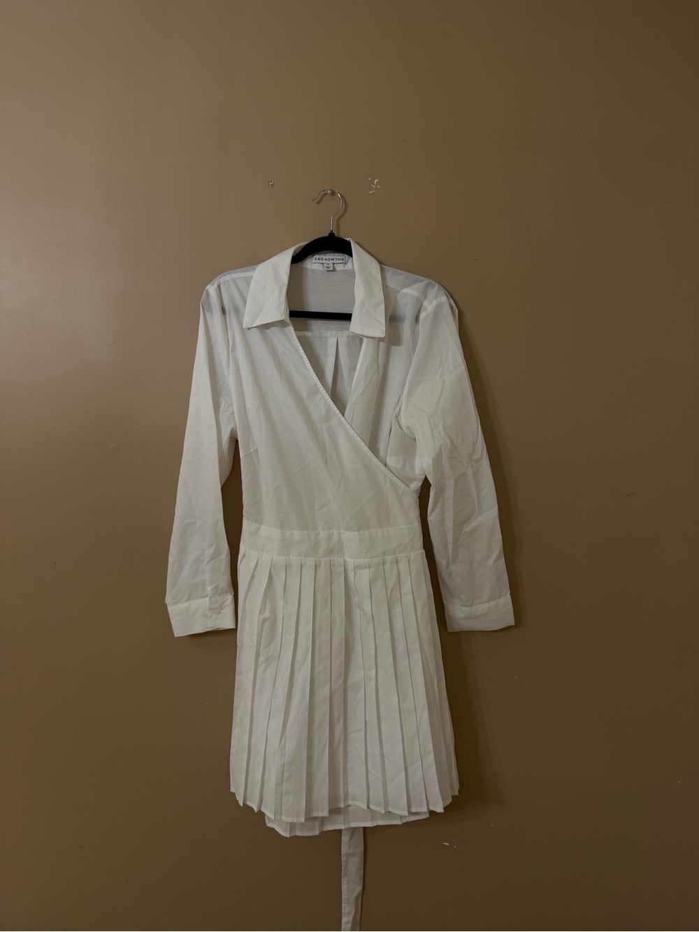Unbranded White Pleated Midi Shirt Dress with Long Sleeves - Picture 3 of 4